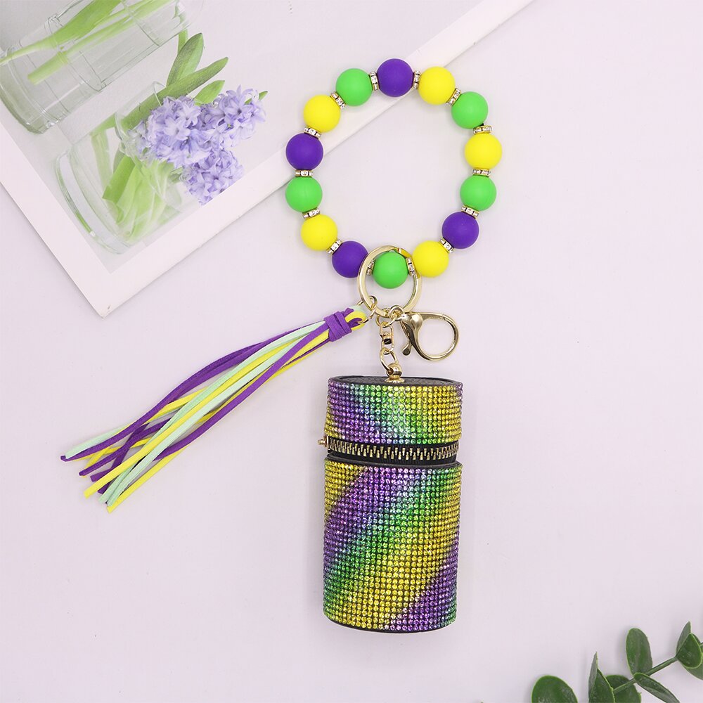 Wholesale Leopard Cow Pattern Leather with Diamond Mouth Red Envelope Silicone Beaded Wrist Keychain